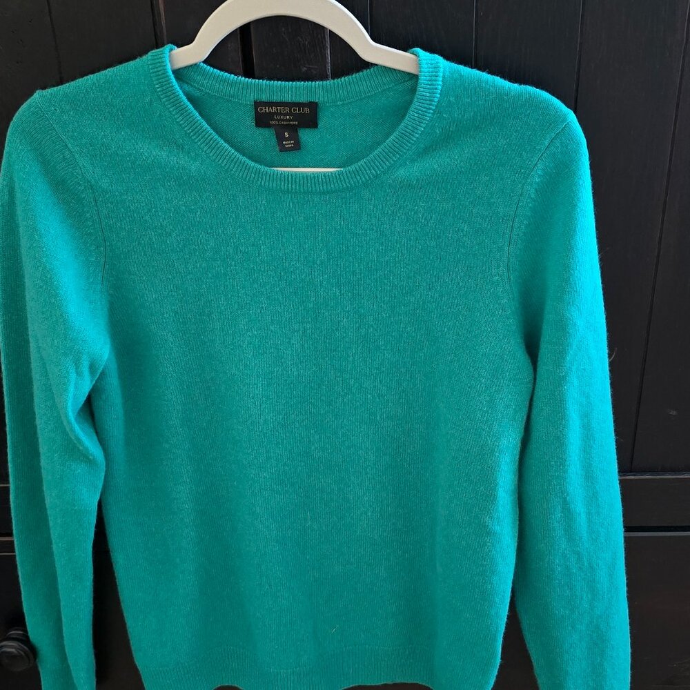 NWOT Charter Club Green Crewneck Cashmere Sweater Size Small S Org $159